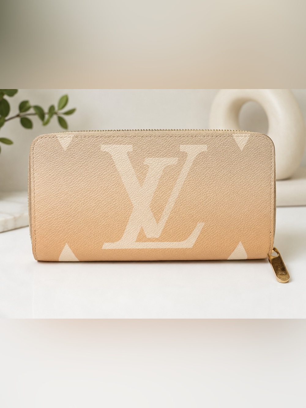 Louis Vuitton Beige & Cream Monogram Zip Wallet